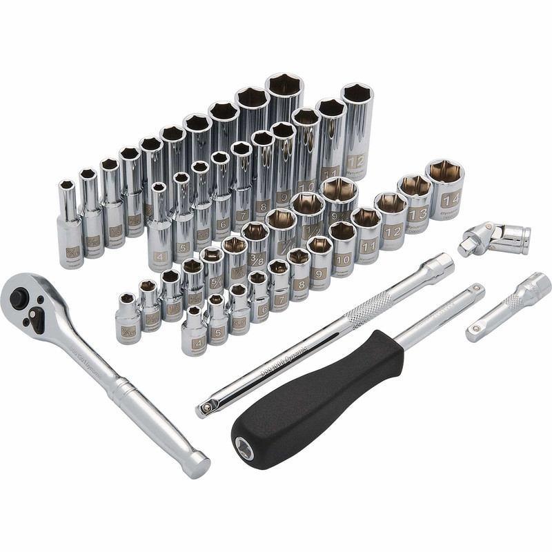 1/4" Drive, 47pc 6-Point SAE/Metric Standard/Deep Socket Set - 3/16" -  9/16", 4mm - 14mm